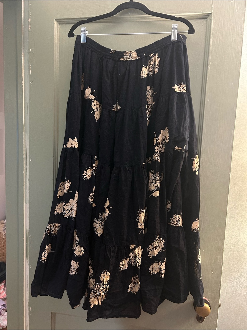 Black Floral Tiered Maxi Skirt